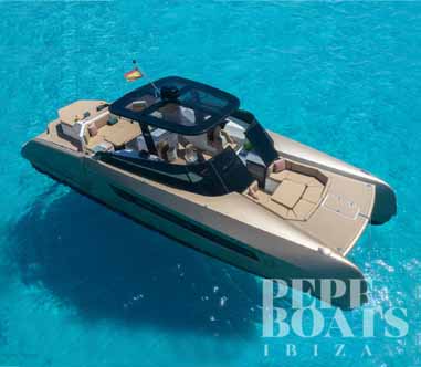 catamaran dorado fondeo logo pepeboats ibiza